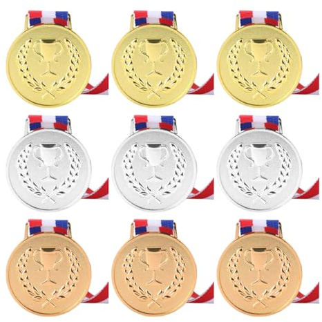 Medallas de metal dorado y plata bronce con cinta, 9 Piezas, Medallas NiñOs, Premio De Gloria De Ganadores, Estilo OlíMpico, para Niños Fiestas, aulas, Decoraciones y Premios Deportivos Día