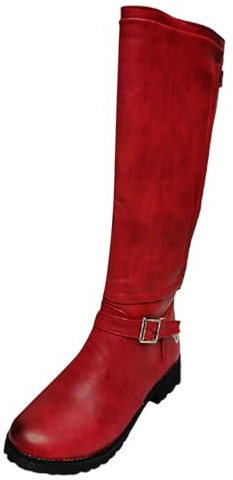 Stivaletti da donna Stile europeo Autunno Inverno Stagione Tacco quadrato Tacco profondo Cintura in pelle Fibbia Stivali da donna Stivali da equitazione Stivali stivaletti, 04 rosso, 40 EU