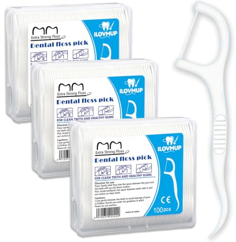 ILOVMUP - 300 PCS Floss Picks, 2 in 1 Dental Floss Picks, Portable Floss Sticks, Travel-Sized Toothpicks, Teeth Cleaning for Travel Home Office Restaurant