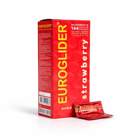 Preservativos Sabor Fresa 144 Unidades – Euroglider Condones de Látex Lubricados – Pack Ahorro – Cómodos y Resistentes