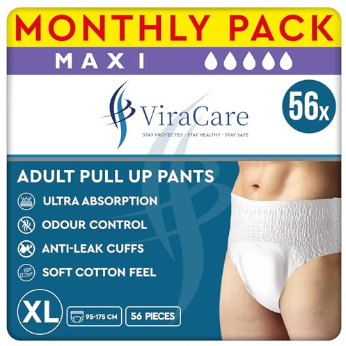 56 x Maxi Incontinence Pants Women and Men, Adult Nappies | Ultra Absorption, Anti-Leakage, Soft-Stretch Waistband, Breathable, Discreet Fit, Adult Diapers, X-Large Size (4 Packs of 14)