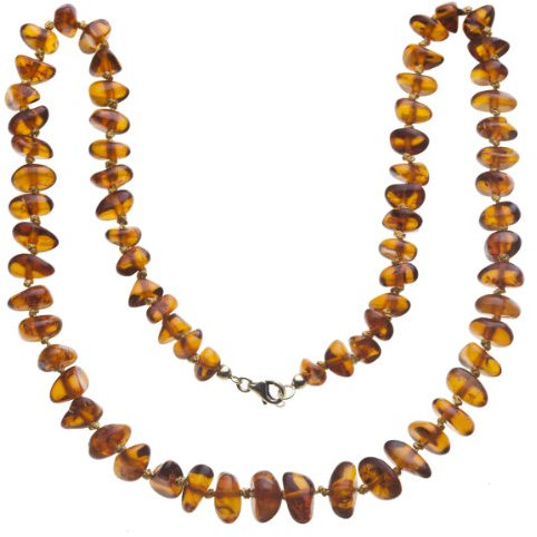 InCollections Damen-Bernsteinkette 40 cm mit Federringverschluß Silber vergoldet