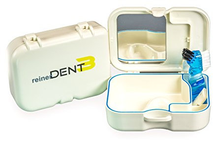 reinerDENT3 Zahnprothesen-Box mit integriertem Spiegel und zusätzlicher Prothesenbürste zur Aufbewahrung und Transport