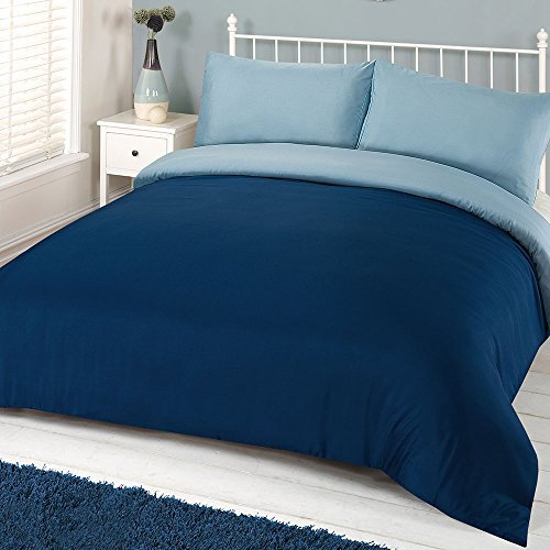 Brentfords Plain Dye Duvet Cover with Pillowcase Reversible Bedding Set - Navy Blue - Single