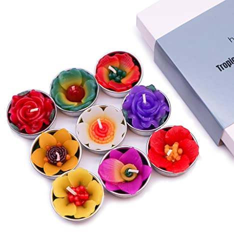 Hana Blossom, Set di 9 lumini con fiori tropicali assortiti con profumazione floreale, in confezione regalo