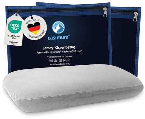 casimum Jersey Kissenbezug aus Baumwolle für Nackenstützkissen mit Reißverschluss - Abnehmbarer Schonbezug Kopfkissen 70x40 cm, grau