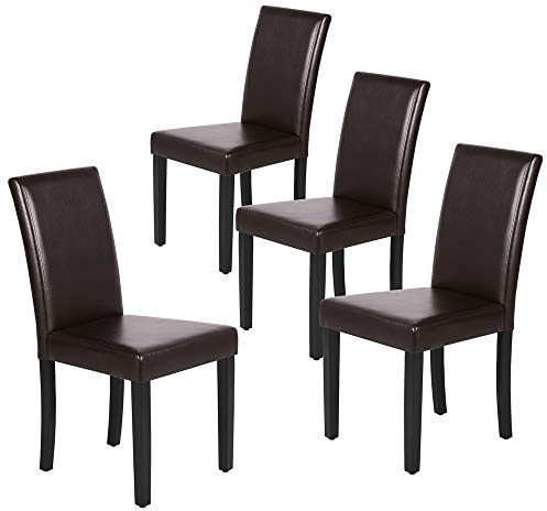 Yaheetech Dining Chairs Set of 4 PU Leather Dining Room Chairs with Waterproof Surface and Wood Legs for Kitchen Restaurant and Living Room, Dark Brown