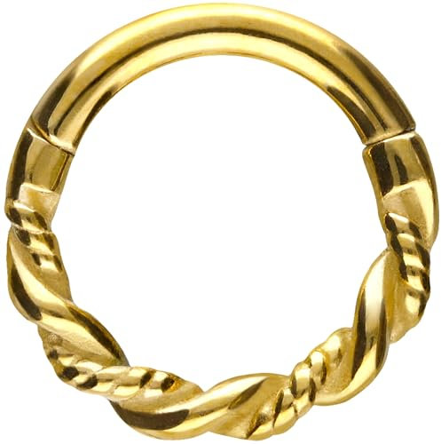 PIERCINGLINE Segmentring Clicker doppelt gedreht Chirurgenstahl Piercing für Nase Septum Ohr Helix Tragus Goldfarben 8 mm