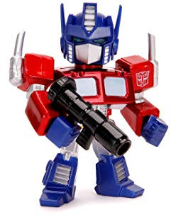 Jada Toys Transformers, Optimus Prime Figur aus Die-cast, Augen mit Licht, inkl. Batterien, Zubehör, 10 cm, rot/Silber/blau