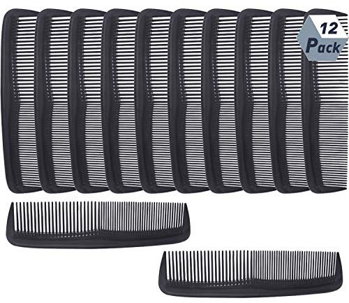 12 Colorful Plastic Pocket Combs, Pearlescent Effect, for Dressing Hair, Salon & Hotel Use - Black
