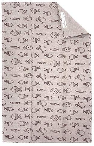 JOWOLLINA 2er-Set: Geschirrtücher Küchenhandtücher Handtücher 47x70 cm Halbleinen Bedruckt (Fischlein Natur)