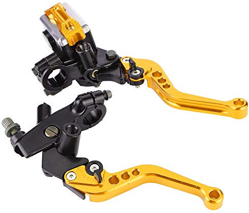 brems und kupplungshebel gold Motorrad Bremshebel, Universal Hydraulische Bremse Hauptbremszylinder Motorrad 1 Paar 22 mm (7/8 ) Lenkerbremse ATV Hauptkupplungszylinder Reservoirhebel(Gold)