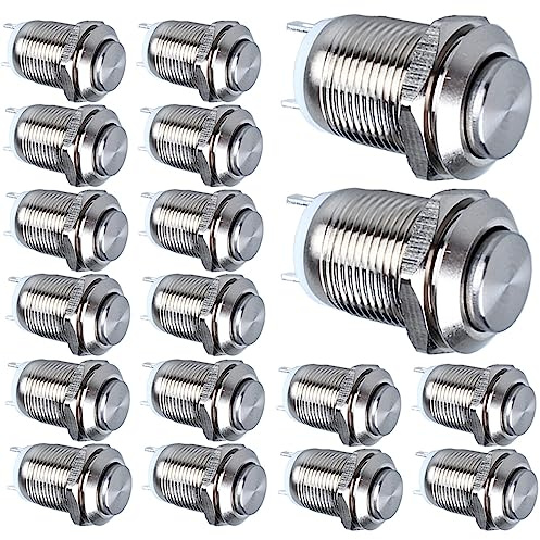 GUUZI 18st 12mm 2A 12V/24V/125V/250V AC Momentan Vattentät Tryckknapp på-av Rostfritt Stål Tryckknapp (Högt Huvud)