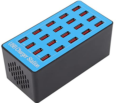 WLX‑A5+ Cargador Concentrador USB de 100 W Y 20 Puertos, Estación de Carga Rápida con Adaptador de Alimentación de Pared de Protección Múltiple, Cargador USB Inteligente para Dispositivos(EU)