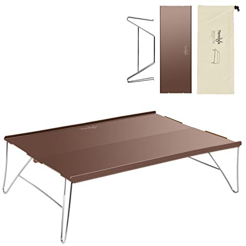 Tentock Tragbarer Camping Klapptisch mit Aluminium Tischplatte Falttisch Zusammenklappbar mit Tragetasche für Outdoor Picknick Angeln Strand(golden)