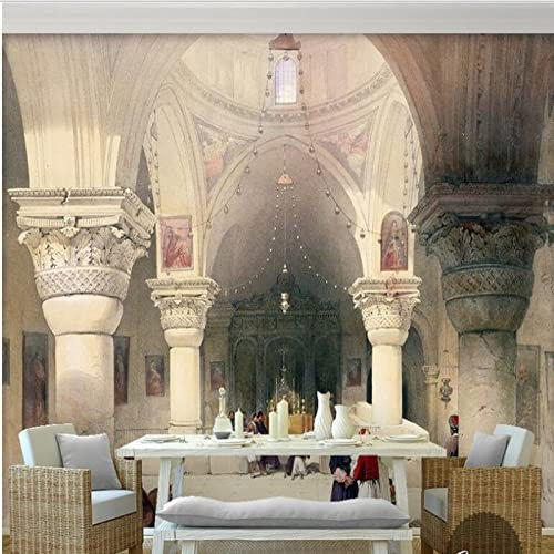 SHINERING Fresques Rétro Blanc Château Européen Palais Architecture Intérieur Paysage Peinture À L'huile Fond Mur Papier Peint 350cm(L)×245cm(H)