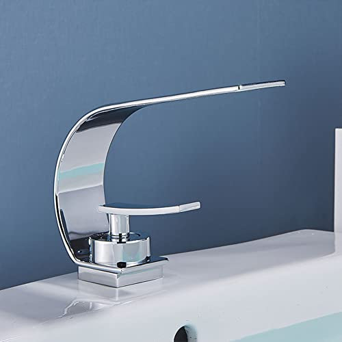 Grifo de cascada de baño grifo de lavabo moderno elegante estilo latón mezclador monomando con agua fría y caliente disponible, grifo de lavabo, cromo