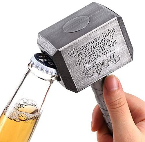 Automatic Beer Bottle Opener with Magnetic Cap Thorr hammer bottle opener, Thorr Hammer Stainless Steel Beer Bottle Opener Ideal for Home, Bar, and Kitchen - Gift for Beer Lovers (Silver)