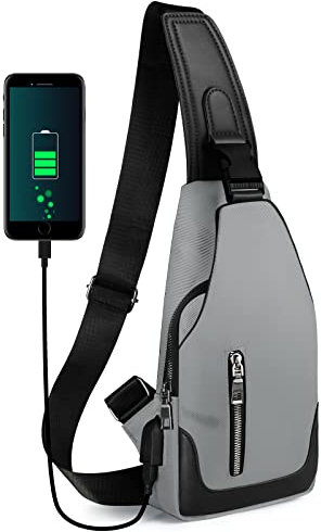 Aucuu Mochila bandolera con puerto de carga USB, bolso de pecho, mochila cruzada, bolso de hombro para mujeres y hombres, senderismo, ciclismo