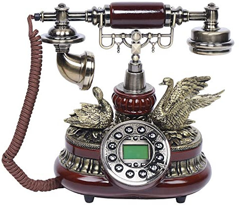 Vintage Telefon mit Wählscheibe - Antikes Desk Retro Festnetztelefon, Haustelefon Telephone Nostalgie Tischdeko, für Cafe Bar Home (Rotbraun)