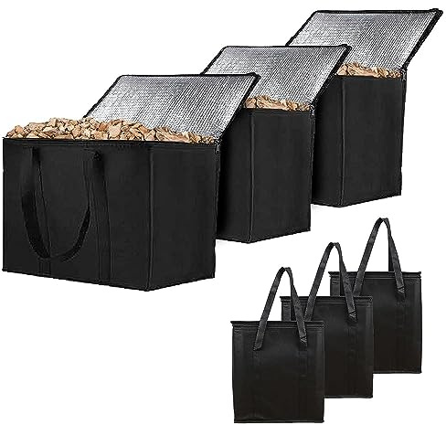 3 st förvaringsbehållare för träpellet, 20 lb, svart, vattentät, träbränsle, pellet, förvaringsbehållare, grill, pellet, förvaringsväska för kol, grill, kamppning, utomhus 33 x 20 x 35 cm