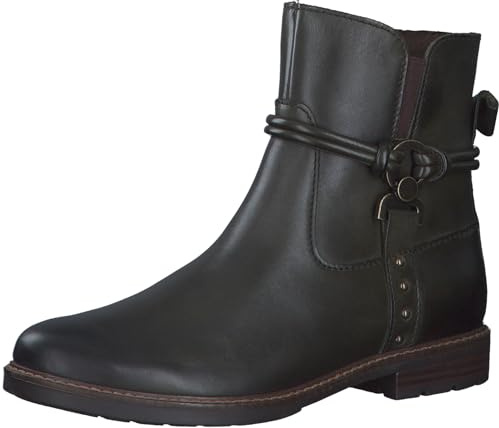 MARCO TOZZI Damen Stiefeletten ohne Absatz aus Leder Flach, Grün (Olive), 38 EU
