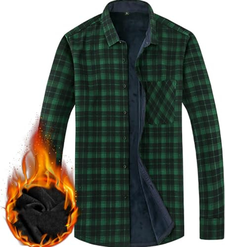 Chemise à Carreaux épaissie pour Homme Chemise doublée Chaude rembourrée Casual Manches Longues Chemise à Carreaux boutonnée Veste avec Poche(Vert,M)