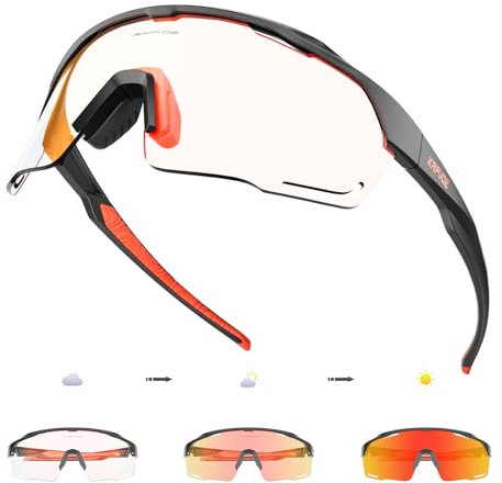 KAPVOE Fahrradbrille Selbsttönend Radbrille Photochromatische Sonnenbrille Sportbrille MTB Brille Herren Damen Klar MTB Rennrad Radsport Sportbrille Rot Schwarz 02