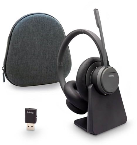 2globes Hybrid X.5: DECT und Bluetooth and ENC Extraweite Reichweiteund Professionelle Business Headset mit Ladestation & Dongle, Kabelloses Headset für Büro PC und Call Center