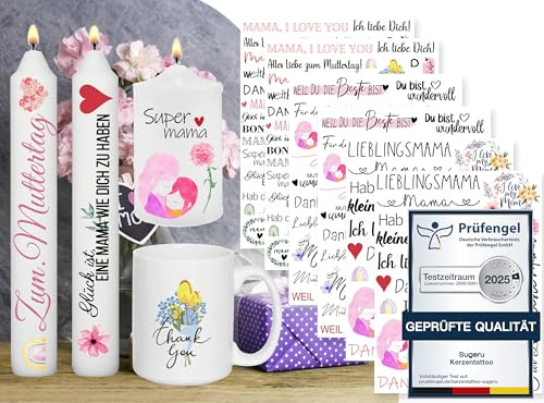 Sugeru 6 Tatuajes para Velas (Más de 200 Patrones) - Impresión de Transferencia de Agua, Lámina Deslizante - Regalo para el Día de la Madre, Cumpleaños, Mamá