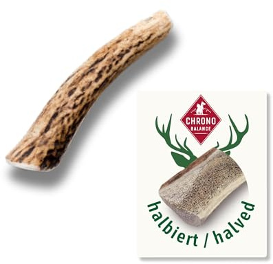 ChronoBalance-XS Bois de Cerf pour Chien, Lot de 1, Coupé en Deux, Snack 100% Naturel, Soin Dentaire, Jouet pour Chiens, Os sans Produits Chimiques