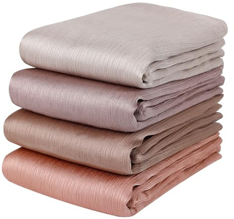 Febfim 4PCS Muslim Women Natural Wrinkle Long Satin Crepe Hijab Set Scarves Smooth Crinkle Ladies Shawl Wrap Set (Color 2)