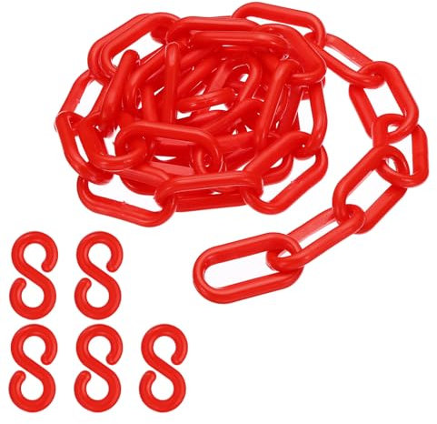 PATIKIL Cadena de Plástico, Barrera de Seguridad de 3 Pies para Control de Multitudes, Eslabones de Cadena de Plástico Rojos de 1/4 de Pulgada (6 mm) para Filas de Espera