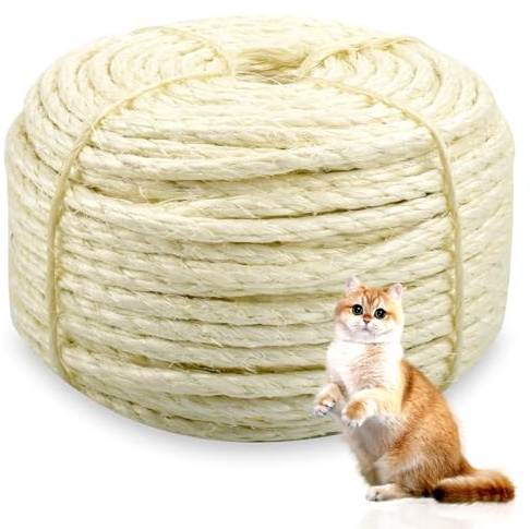 Sisal Rope for Cat Scratcher 1/4 Diameter 328 FT Cat Natural Sisal Rope for Repairing Cat Scratching Post Cat Tower Repair Rope Cat Tree Rope Replace Recovering and DIY