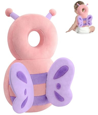 Zaino protettivo per la testa del bambino, protezione per la testa del bambino, zaino imbottito elasticizzato da indossare (farfalla rosa)