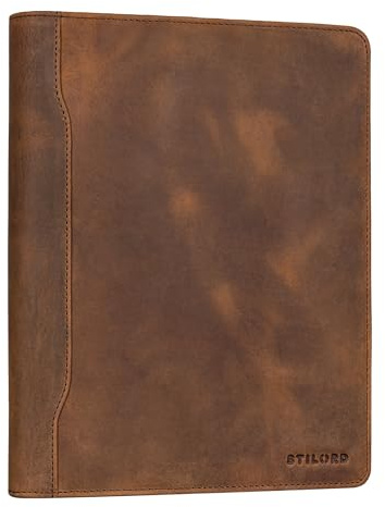 STILORD 'Roland' Portadocumenti A5 in Pelle | Eleganza Organizzata per Professionisti | Cartelline Portadocumenti Portablocco A5 Cartella Documenti, Colore:seppia - marrone