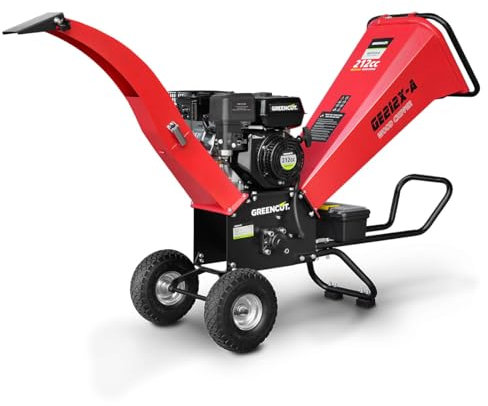 GREENCUT GE212X-A - Biotrituradora Gasolina de 212cc y 4,3kw, diametro Corte 70mm, Ruedas y asa para Transporte