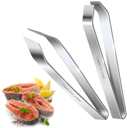 2 Pcs Fish Bone Tweezers, Fish Scale Remover, Professional Stainless Steel Flat and Slant Fish Tweezers, Kitchen Fish Bone Tweezer Set Ideal for Removing Fish Bones and Plucking Feather