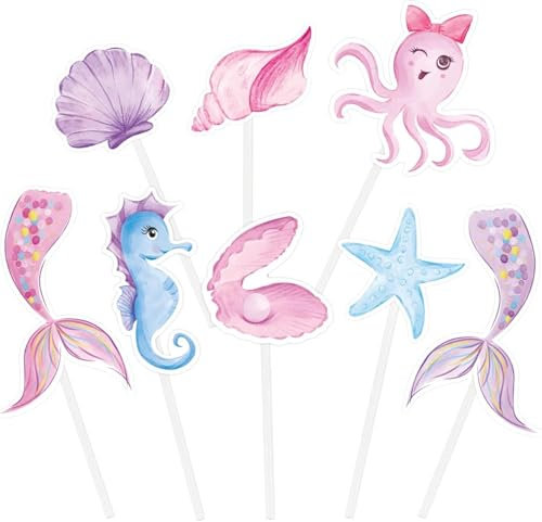 WERNNSAI Mermaid Cupcake Toppers - 32 PCS Mermaid Party Cake Decorations for Girls Birthday Cupcake Toppers Dessert Picks Colorful Under the Sea Party Decoration Supplies