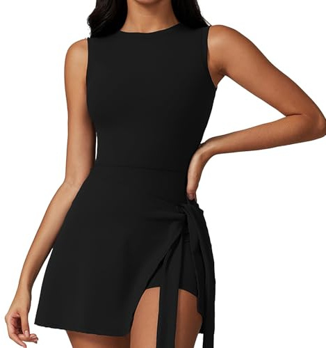 PWQLTF Dam tennisklänning atletiska sparkbyxor med ärmlös omlottkjol inbyggda shorts golf onesie