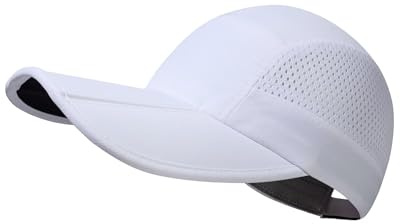 GADIEMKENSD UPF 50+ Foldable Baseball Cap with Long Brim, Cooling Running Hat Quick Drying Breathable Mesh, Water-Repellent, Suitable for Golf Tennis Sports Travel White