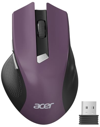 Acer Mouse Wireless Ergonomico, mouse computer ottico USB senza fili, 2,4 GHz con ricevitore mini USB, 1600 DPI regolabile, 6 pulsanti, compatibile con PC/Mac/Laptop/Chromebook