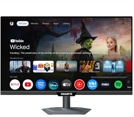 Gigabyte M27QS 27” 2K QHD Smart-Monitor - Google TV, Drahtlose Anzeige, 2560 x 1440, 180Hz, 1ms, 350 cd/m², FreeSync, Display HDR400, HDMI 2.0, DisplayPort 1.4