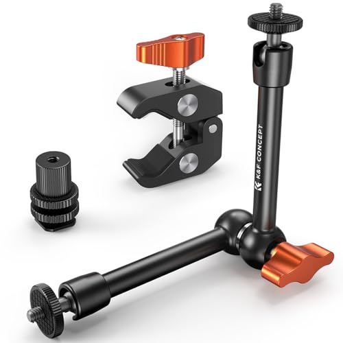 K&F CONCEPT Brazo Mágico de 9,8 Pulgadas con superabrazadera y Adaptador de Zapata fría, Compatible con jaulas para cámaras, Luces LED, monitores, Flashes, micrófonos y cámaras
