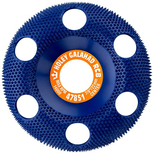 King Arthur's Tools Original and Patented Round Coarse Blue Holey Galahad Tungsten Carbide Disc for Woodworking, Shaping, and Smoothing - Fits most Standard 4 1/2, 115-125mm Angle Grinders #47851 RCB