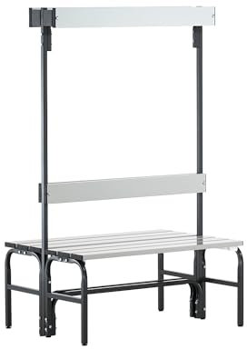 Certeo | Umkleidebank mit Aluminiumleisten | HxT 1650 x 725 mm | doppelseitig | Länge 1015 mm | 6 Haken | anthrazit