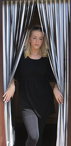 Heavy Duty Bug Blind,Strip Blind/Fly Blind-90cm wide- Complete with self adhesive fitting hooks for uPVC Door frames- Largest available! (SILVER/WHITE)