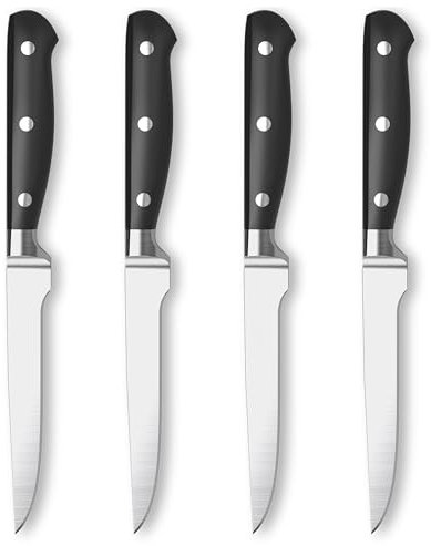 FOXEL Best Straight Edge Steak Knives Knife Set of 4, 8, or 12 Piece - Non Serrated Rust Resistant German High Carbon Stainless Steel Blade - Full Tang Handle Streak Knifes (4)