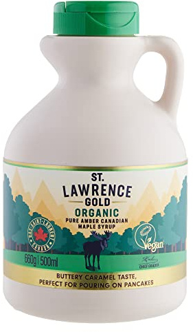 St Lawrence Gold Organic Maple Syrup 500ml - Canadian Amber Maple Syrup 660g - Sugar Syrups Alternative for Cocktails and Coffees - Ideal for Pancakes, Waffles and as a BBQ Glaze - Gluten Free, Vegan
