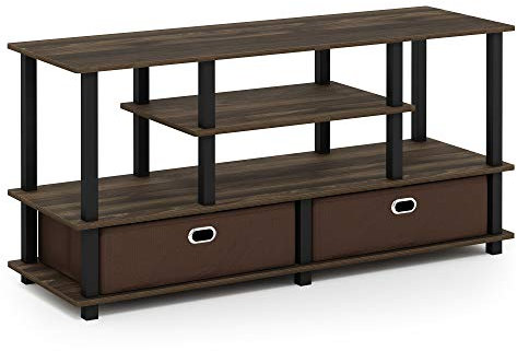 Furinno JAYA Grand Meuble TV pour Téléviseur Jusqu'à 55 Pouces avec Bac de Rangement, Columbia Noyer/Noir/Brun Foncé